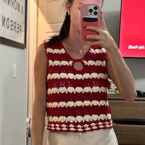 Red and white crotchet top